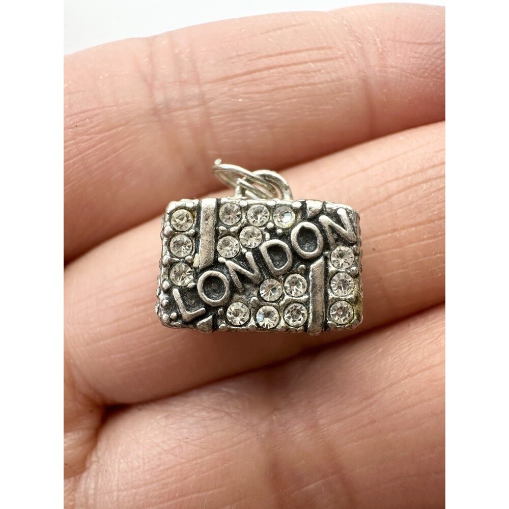 Vintage Sterling London Suitcase Charm Paved Rhinestone -Missing Two Stones